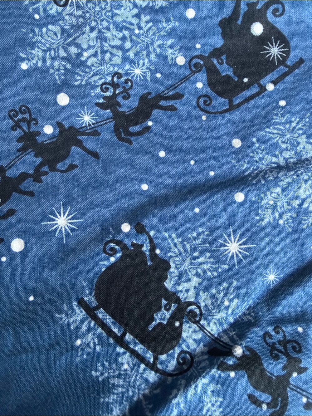 Joann Blue Holiday Sleigh & Reindeer Decorative Fabric Accent Snowflake Cotton